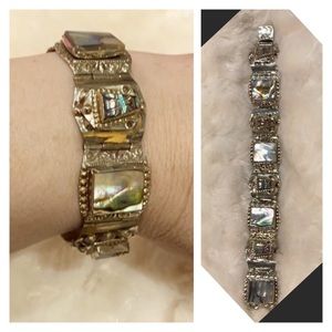 Vintage 925 Sterling Silver Bracelet-Made in Mexico-Abalone Shell